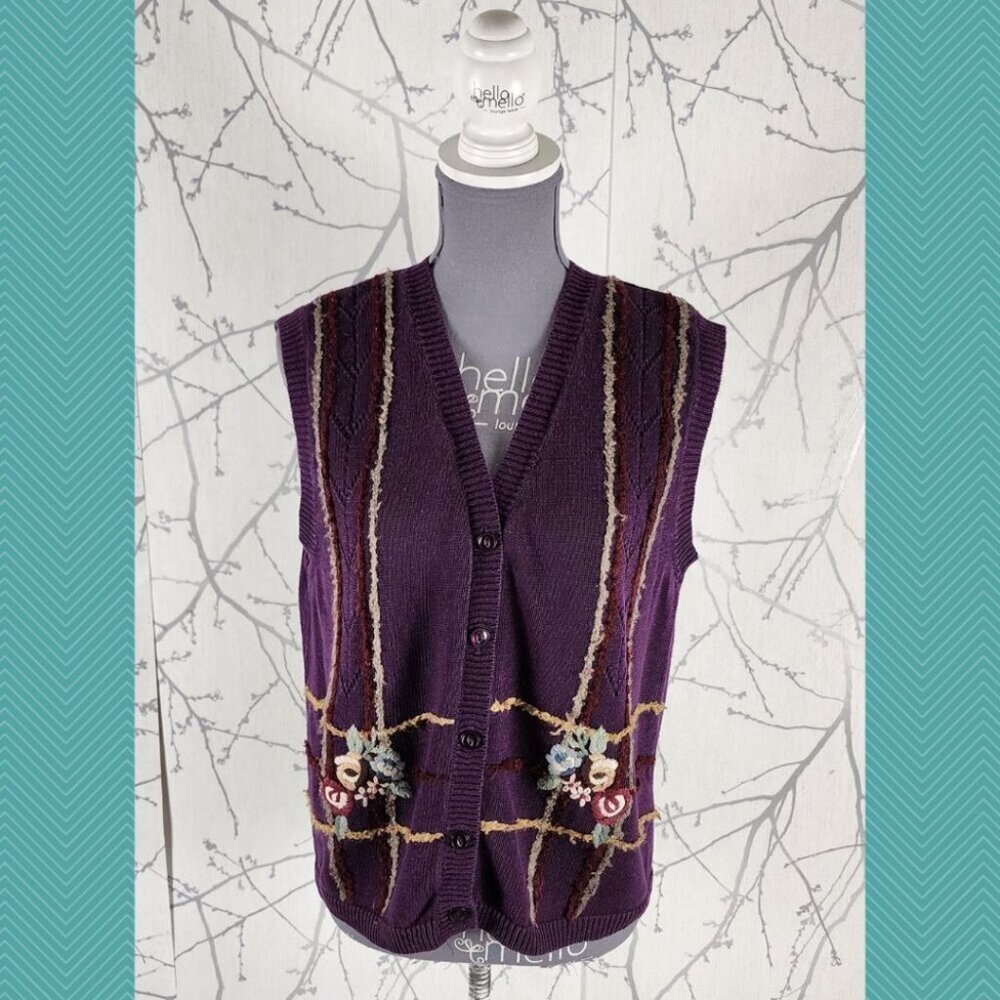 The Villager VTG Ramie Cotton Blend Floral Embroidered Sweater Vest